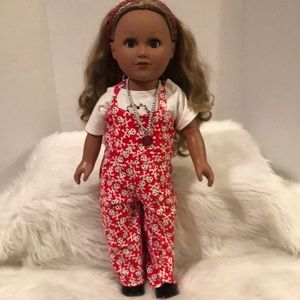 Tan Skin Baby Doll with Handmade Skull Overalls